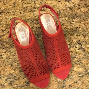 Vince Camuto red perforated leather peep-toe sanda